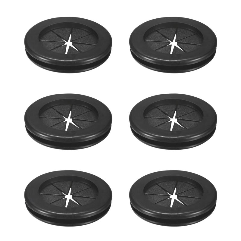 M METERXITY 6-Pack Rubber Grommets for Wiring 50mm Desk Grommet Double-Sided Flexible Cable Cord Grommet Desk Hole Cover for Cables/Wires Through Protection [Black, Petal-Shaped] - Image 1